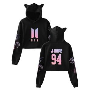 Never worn BTS Jhope crop top hoodie with cat ears